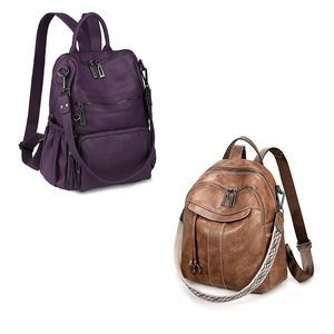 Travel Backpack Purse for Women Vegan PU Leather Bundles Dark Purple and💟